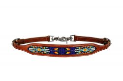 Showman Medium leather wither strap with royal blue beaded inlay