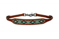 Showman Medium leather wither strap with teal beaded inlay