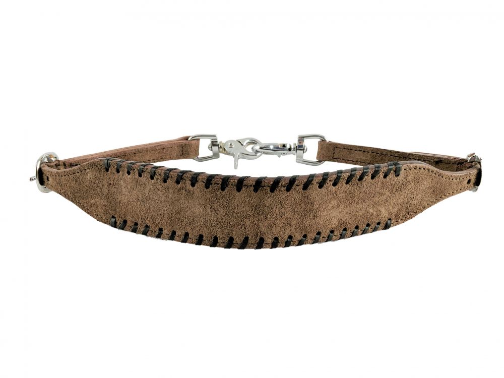 Showman Rough Out Chocolate wither strap with black rawhide lacing