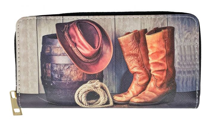 Barrel and Boots Printed Zipper Wallet