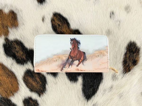 Brown Horse Running Printed Zipper Wallet #2