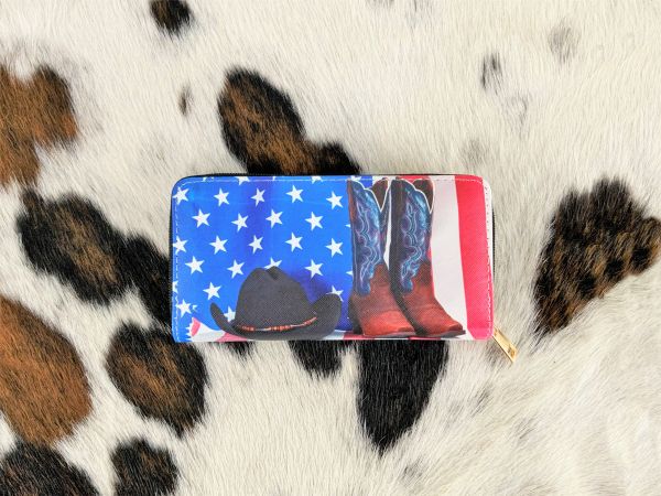 American Flag Hat and Boots Printed Zipper Wallet #2