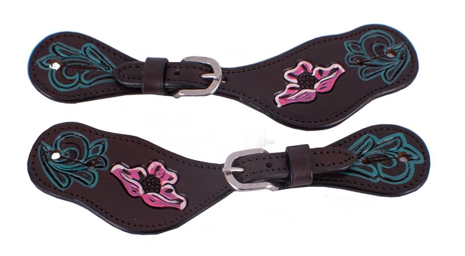 Showman Ladies Argentina Cow Leather spur straps with hand painted flower design
