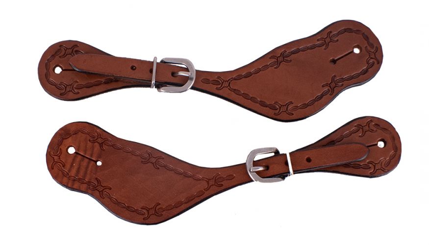 Showman Men's Argentina Cow Leather Spur Straps with barbwire trim