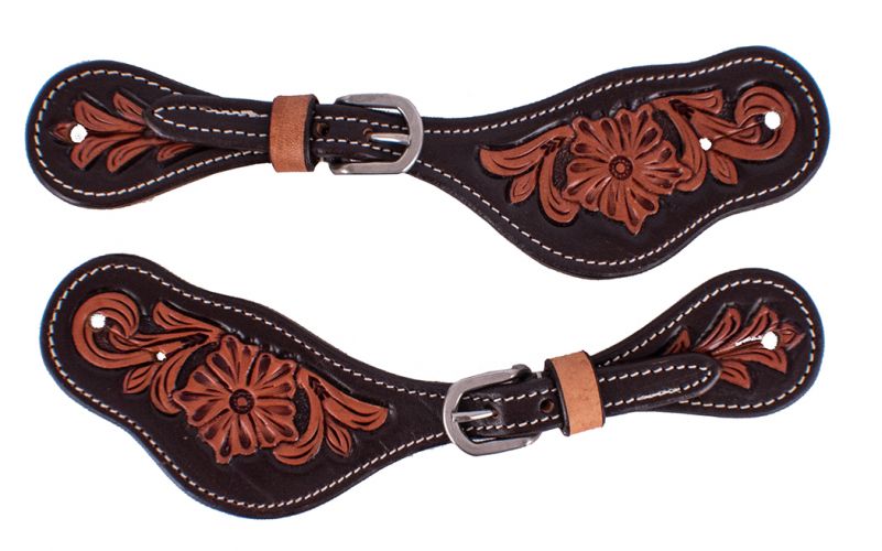Showman Ladies Argentina two toned floral tooled spur straps