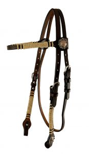 Showman Argentina Cow Leather Browband Headstall with Rawhide Accents. REINS NOT INCLUDED