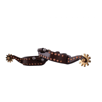 Showman YOUTH antique brown steel spurs with copper studs