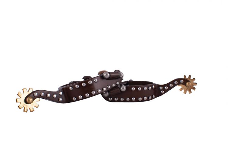 Showman YOUTH antique brown steel spurs with silver studs