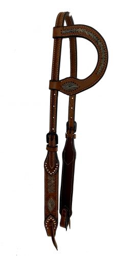 Showman Argentina cow leather single ear headstall with rawhide inlay design