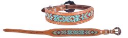 Showman Couture Genuine leather dog collar with beaded inlay