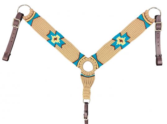 Showman Wool Blend Multi Strand Southwest Design Breastcollar - Tan and teal
