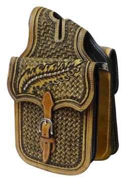 Showman basket weave Tooled leather horn bag