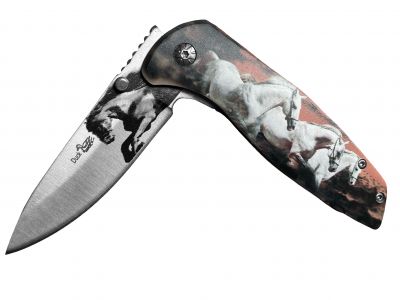 8" Spring Assist Knife with Running Horse Handle and Blade