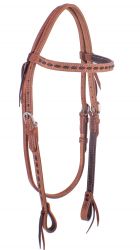 Showman Harness leather Browband Headstall with dark brown buckstitch trim