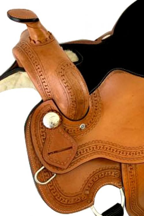 16" Economy style saddle with smooth finish and zig zag tooled border #3