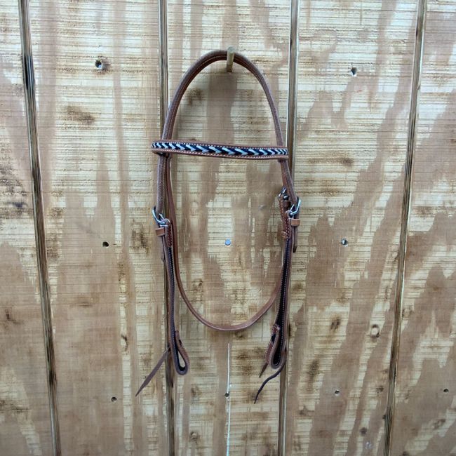 Showman Argentina Cow Leather Browband Headstall with Black Rawhide Accents #2