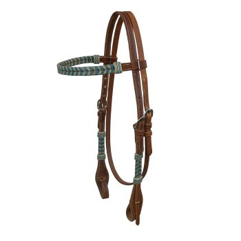 Showman Argentina Cow Leather Browband Headstall With Teal Rawhide Accents