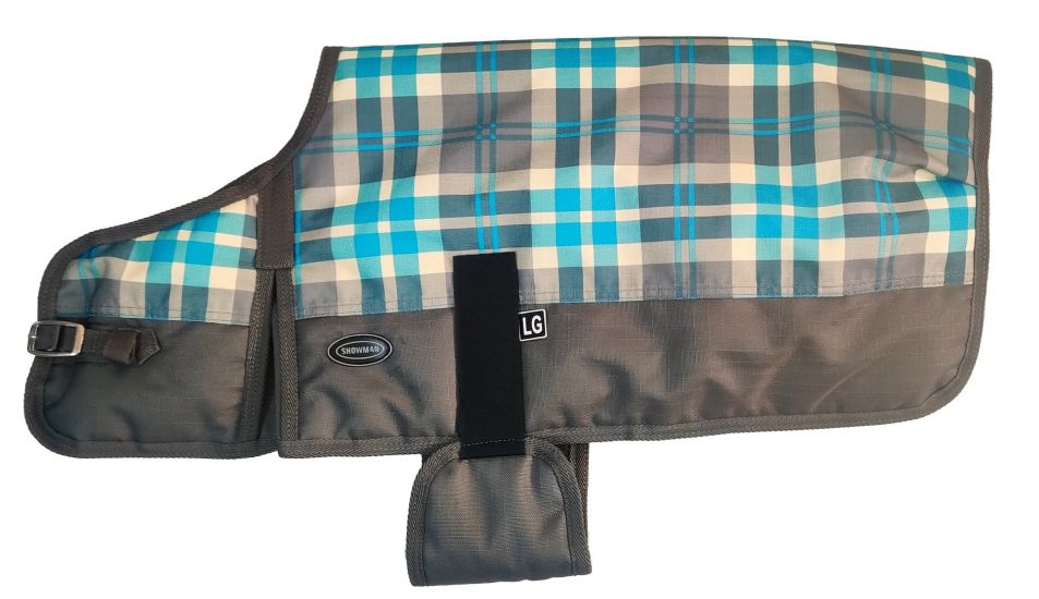 Showman X-Large Teal and Gray Plaid Design Waterproof Dog blanket