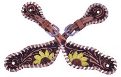 Showman Ladies Hand painted sunflower design spur straps