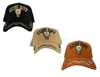 Embroidered Cowboy Ballcap with Steer Skull decal